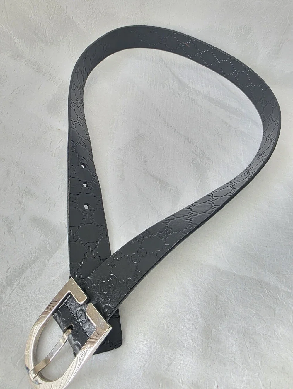 Auth Gucci Guccissima Men Black Leather Belt with Silver Buckle - Picture 11 of 12